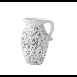 My Texas House 9" Ivory Scroll Pattern Ceramic Pitcher Vase